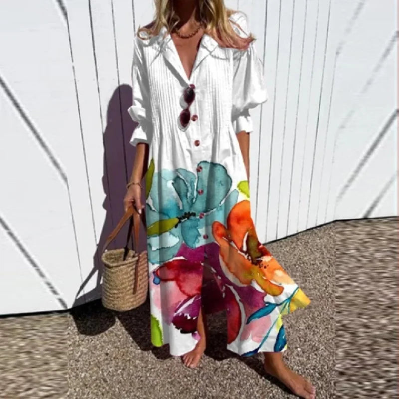 Merita - Boho Maxi Dress With V Neck For Women