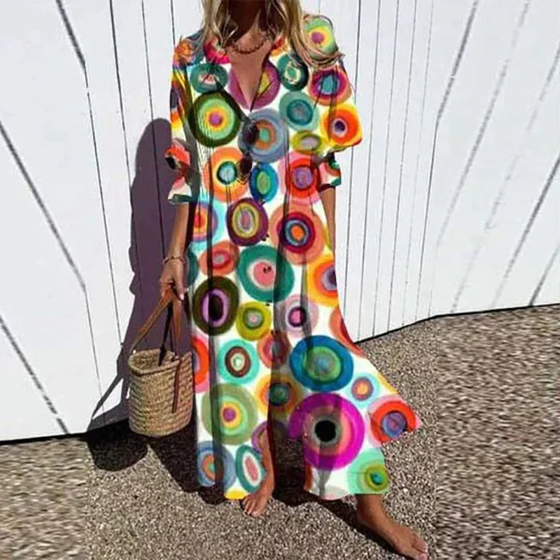 Merita - Boho Maxi Dress With V Neck For Women