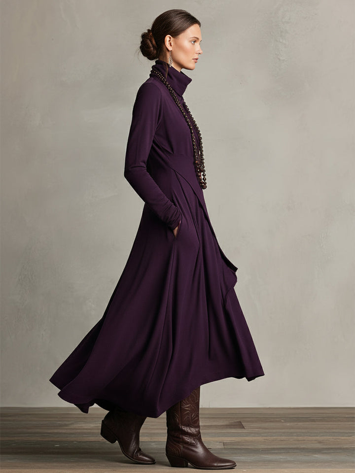 Natalia | Asymmetrical Maxi Knit Dress with Roll Neck